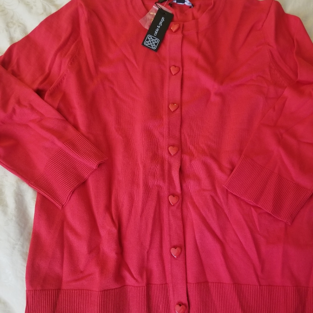 NWT Heart buttons womens lightweight cardigan XL vintage retro